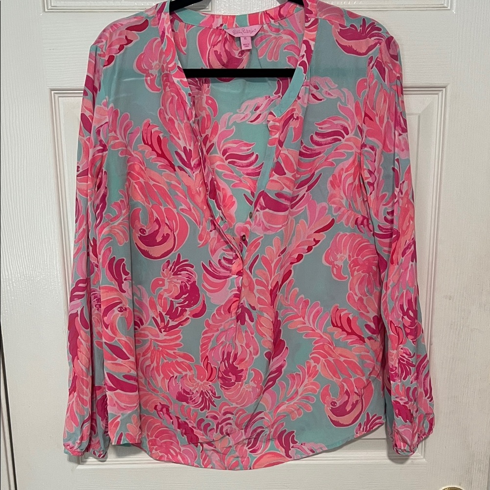 Lilly Pulitzer Pink and Blue Floral Blouse